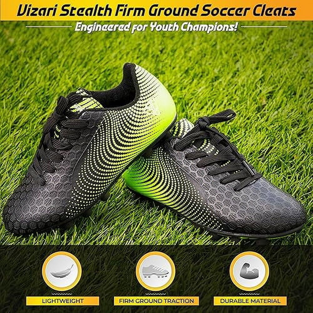 Stealth Firm Ground Soccer Cleats - Lightweight, Durable & Comfortable Youth Soccer Cleats with Excellent Traction - Boys Soccer Shoes with Padded Heel & Anti-Stretch Lining