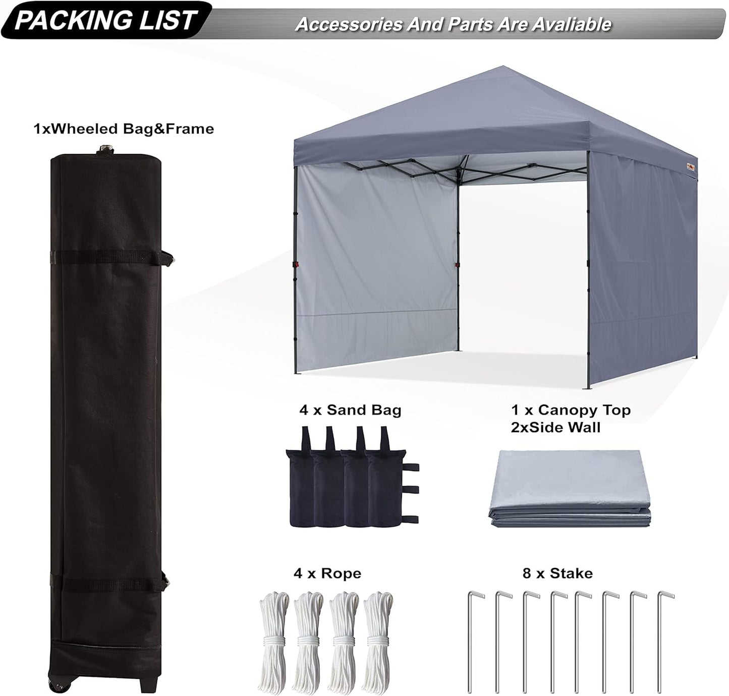 Easy Pop up Canopy Tent with 2 Sidewalls for Outdoor Sun Blocking or Rain Protection,10X10, Gray