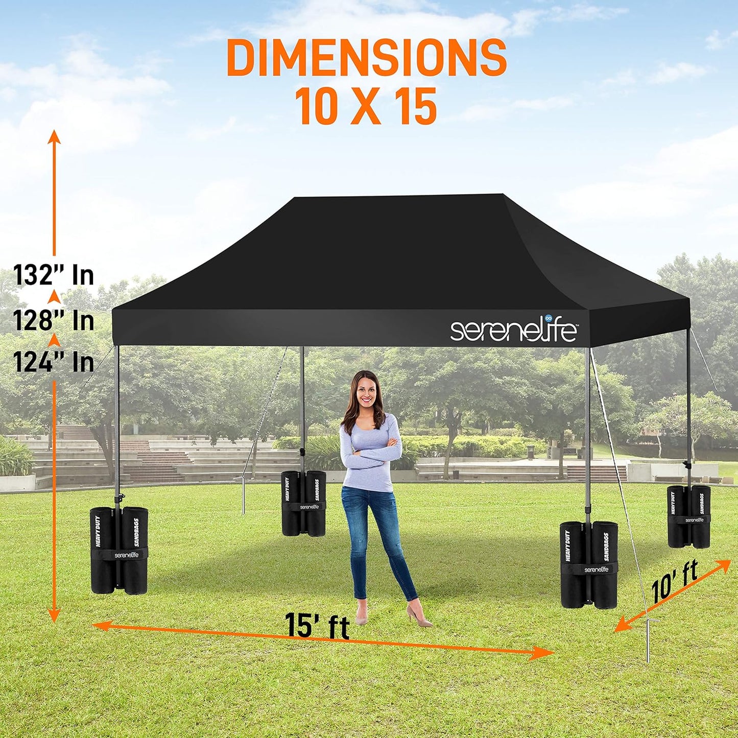 Pop up Canopy Tent 10X15 - Commercial Instant Shelter Foldable/Collapsible Sun Shade Canopy Pop up Tent W/Waterproof UV Resistant Tent Top, Portable Carry Bag & Sand Bag - SLGZ15BL (Black)