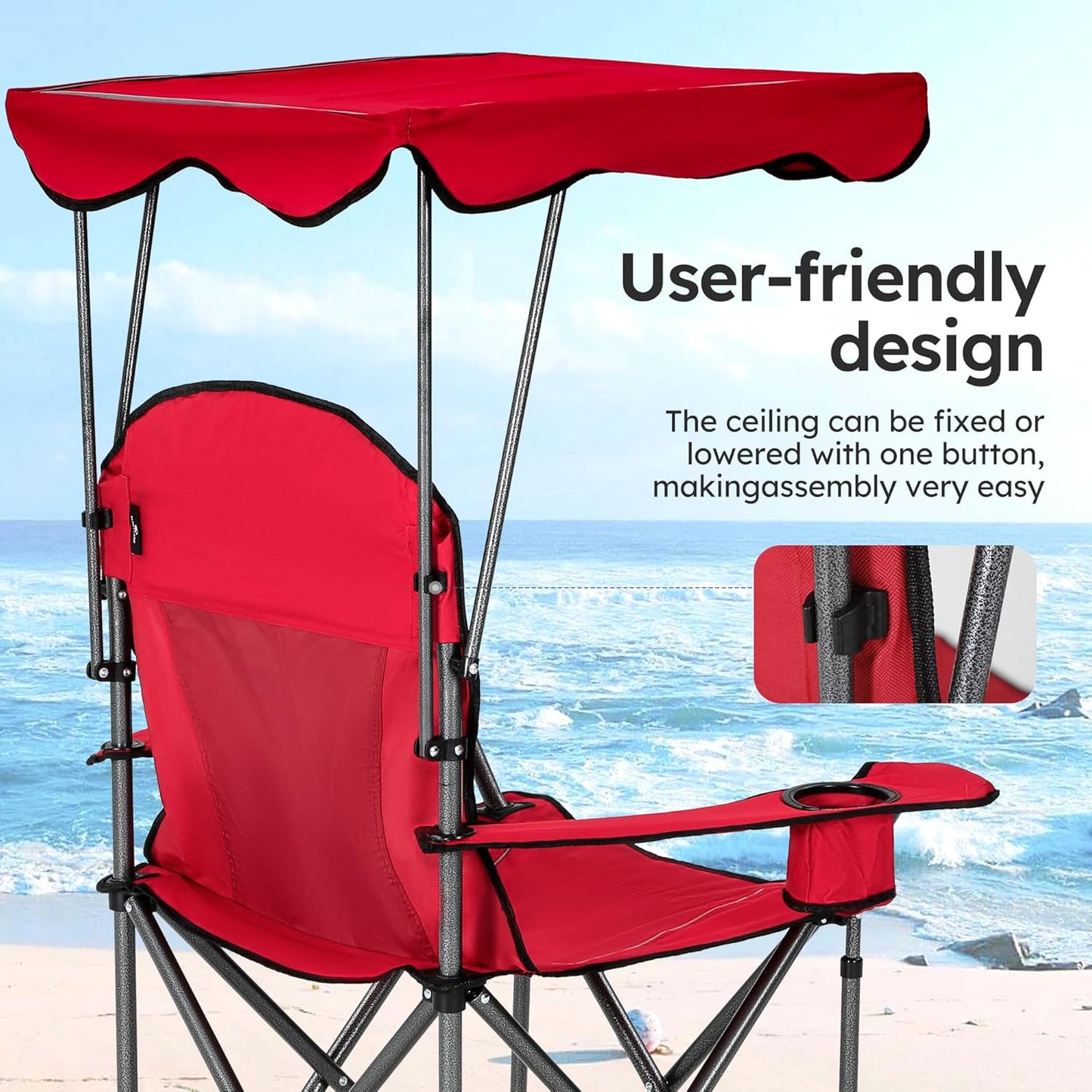 Camp Chairs with Shade Canopy Chair Folding Camping Recliner Support 350 LBS