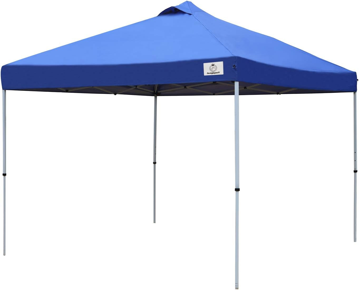 ISAGAPOY Pop up 10X10 Canopy Tent Compact Canopy, Portable Shade Instant Folding Better Air Circulation Canopy with Wheeled Bag X1 Sidewall X1 Canopy Sandbags X4 Tent Stakes X4 (Blue)
