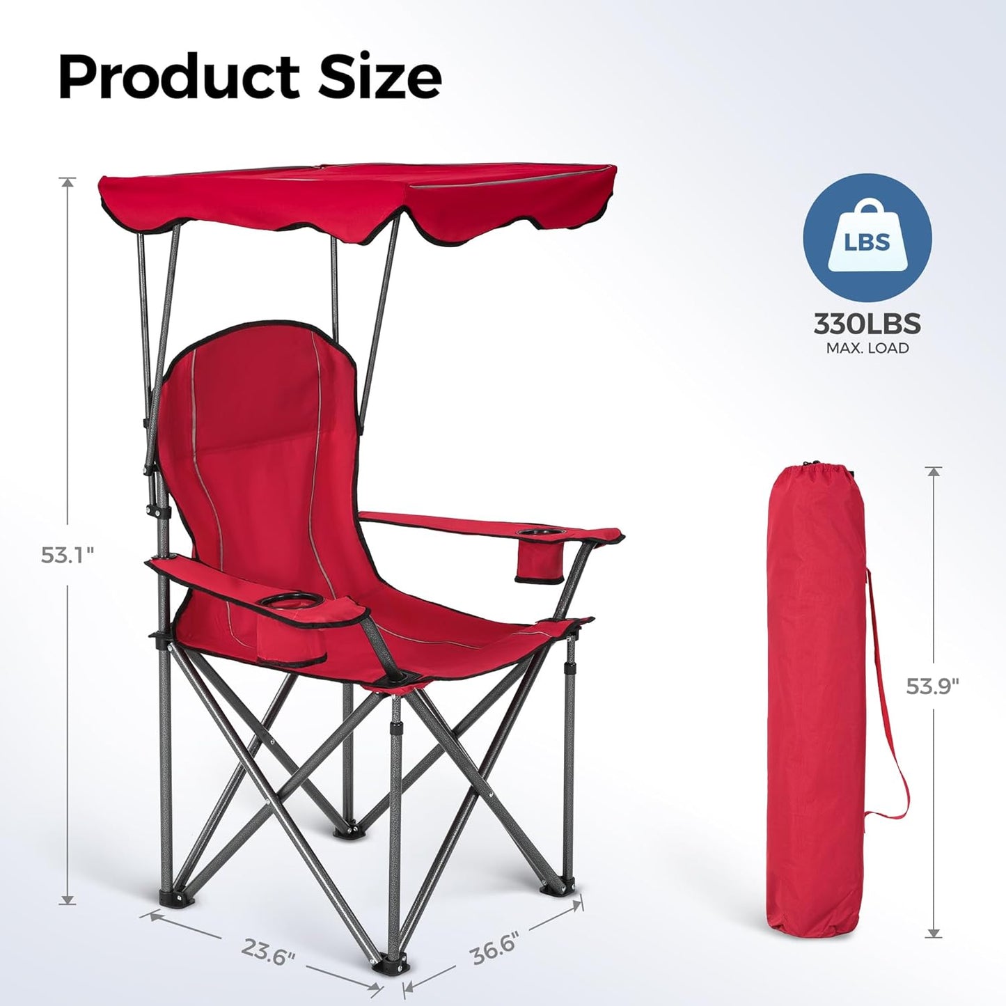 Camp Chairs with Shade Canopy Chair Folding Camping Recliner Support 350 LBS