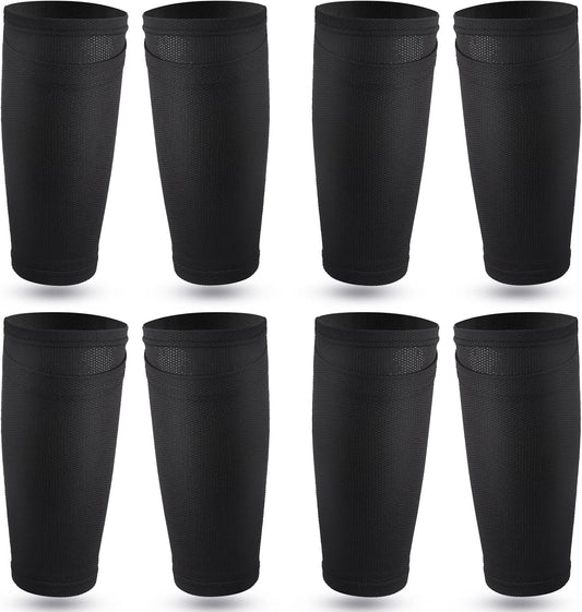 Soccer Shin Guards Sleeves 4 Pairs Flexible Soccer Shin Guard Leg Performance Support Polyester Soccer Shin Guard Sleeve Holder with Pocket for Soccer Sport(Black,L)