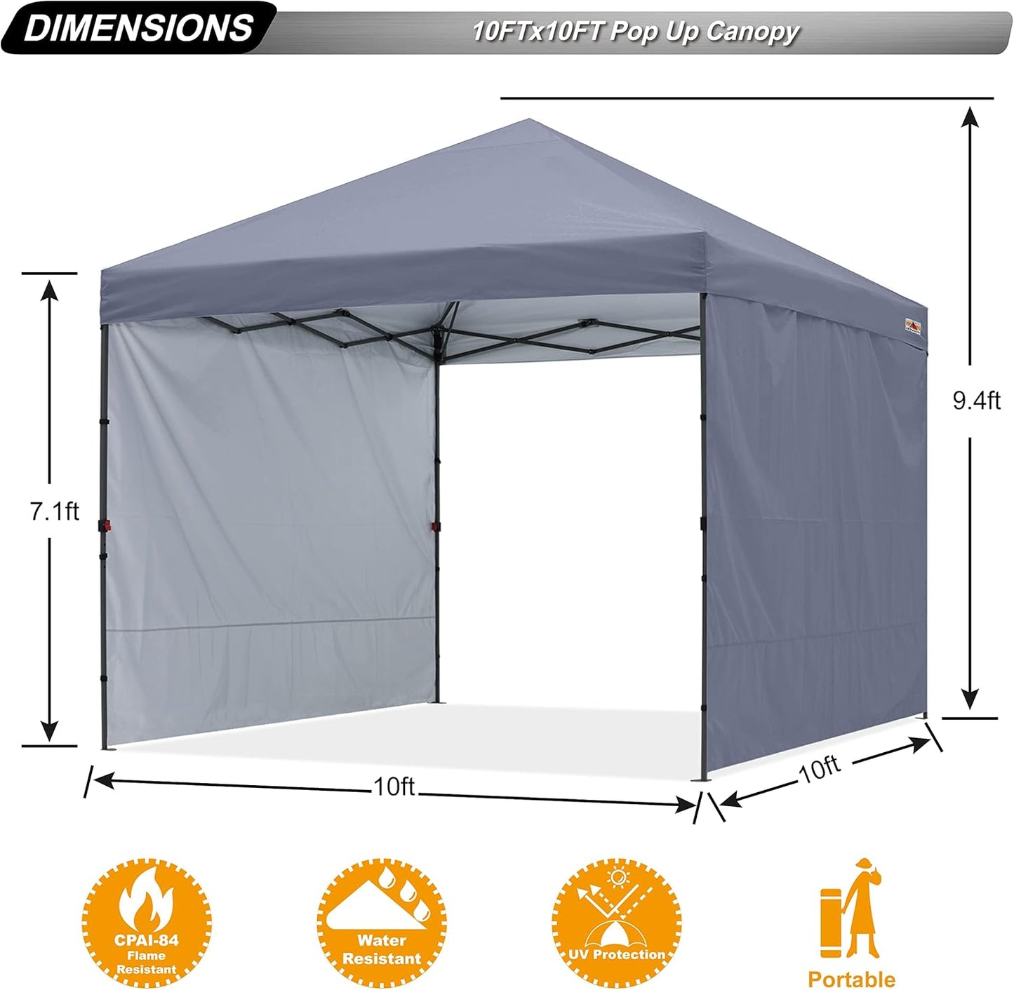 Easy Pop up Canopy Tent with 2 Sidewalls for Outdoor Sun Blocking or Rain Protection,10X10, Gray