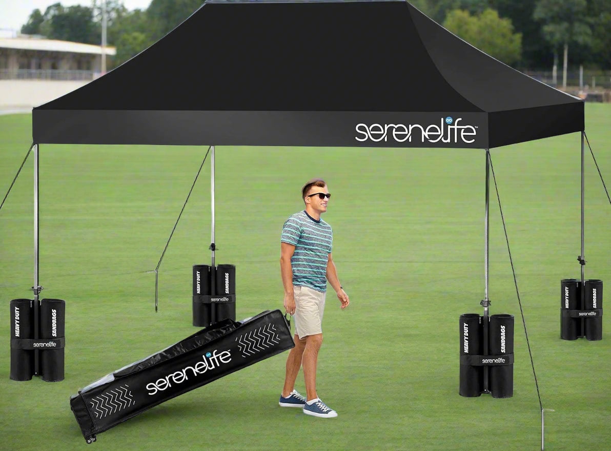 Pop up Canopy Tent 10X15 - Commercial Instant Shelter Foldable/Collapsible Sun Shade Canopy Pop up Tent W/Waterproof UV Resistant Tent Top, Portable Carry Bag & Sand Bag - SLGZ15BL (Black)