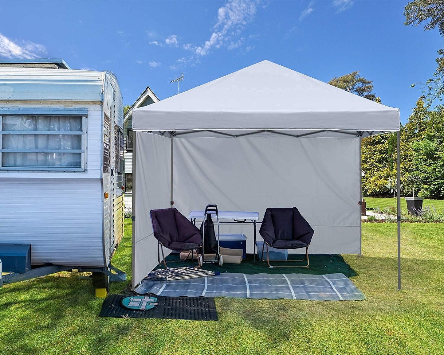Easy Pop up Canopy Tent with 2 Sidewalls for Outdoor Sun Blocking or Rain Protection,10X10, White