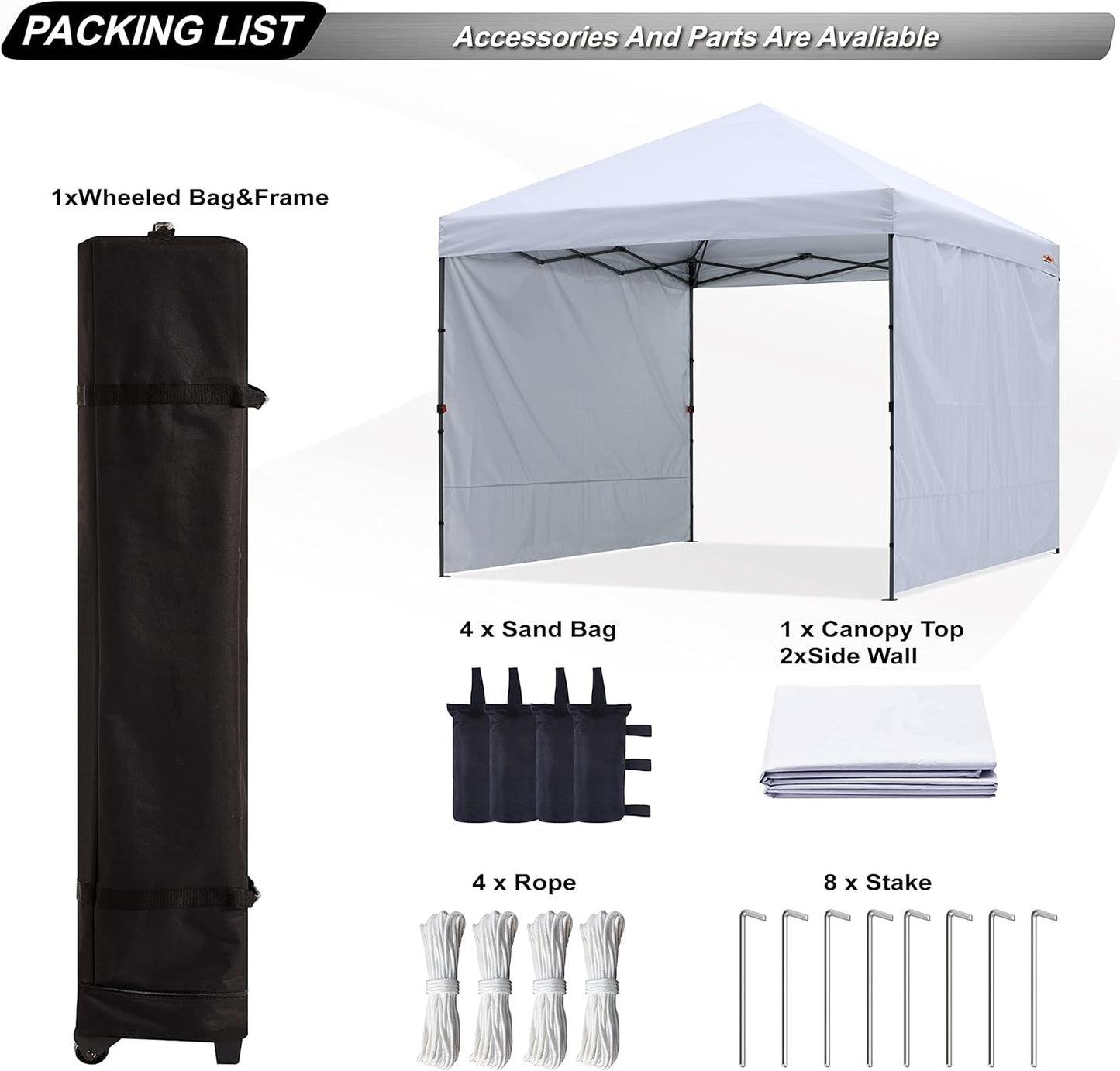 Easy Pop up Canopy Tent with 2 Sidewalls for Outdoor Sun Blocking or Rain Protection,10X10, White