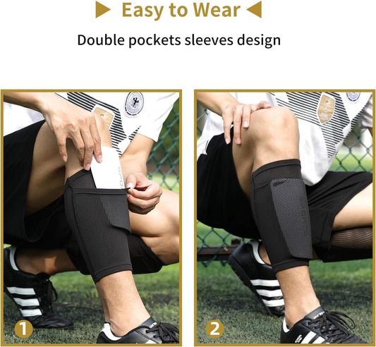 Kids Youth Soccer Shin Guards, Shin Pads and Shin Guard Sleeves for 3-15 Years Old Boys and Girls for Football Games, EVA Cushion Protection Reduce Shocks and Injuries