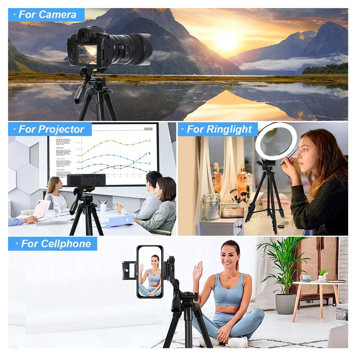 Selfie Phone Lightweight Tripod,360° Adjustable, Stable Legs, Cell Phone Tripod for Recording Heavy Duty Aluminum,Selfies/Video Recording/Vlogging/Live Streaming