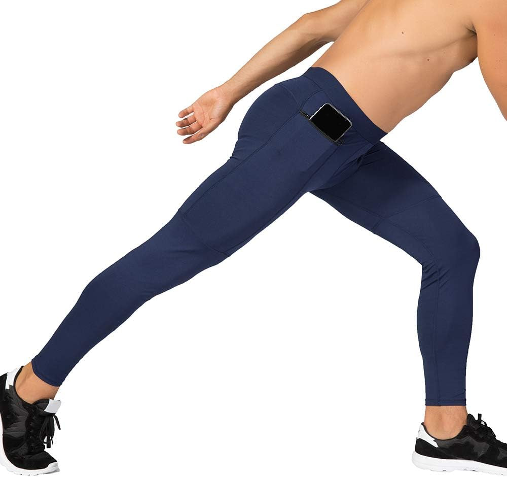 Men'S Compression Pants Workout Athletic Leggings Running Gym Tights with Pockets
