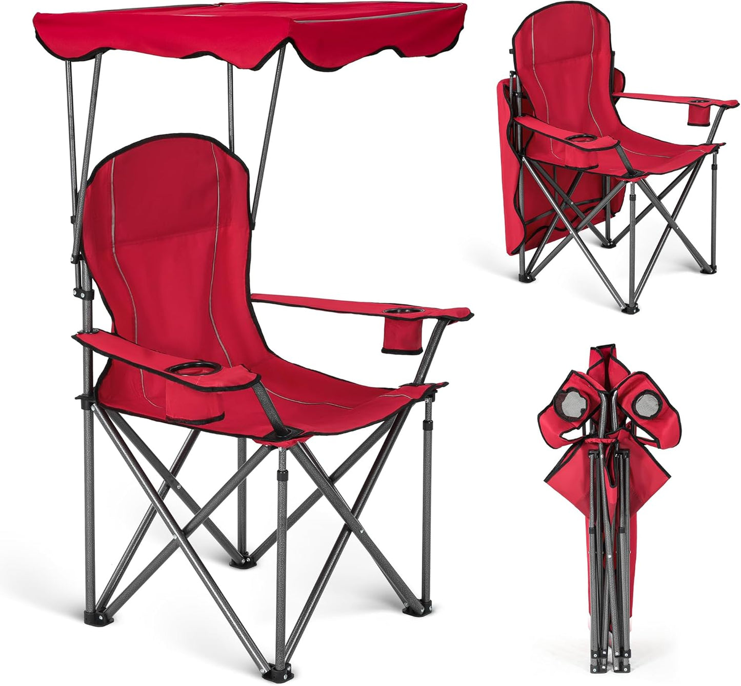 Camp Chairs with Shade Canopy Chair Folding Camping Recliner Support 350 LBS