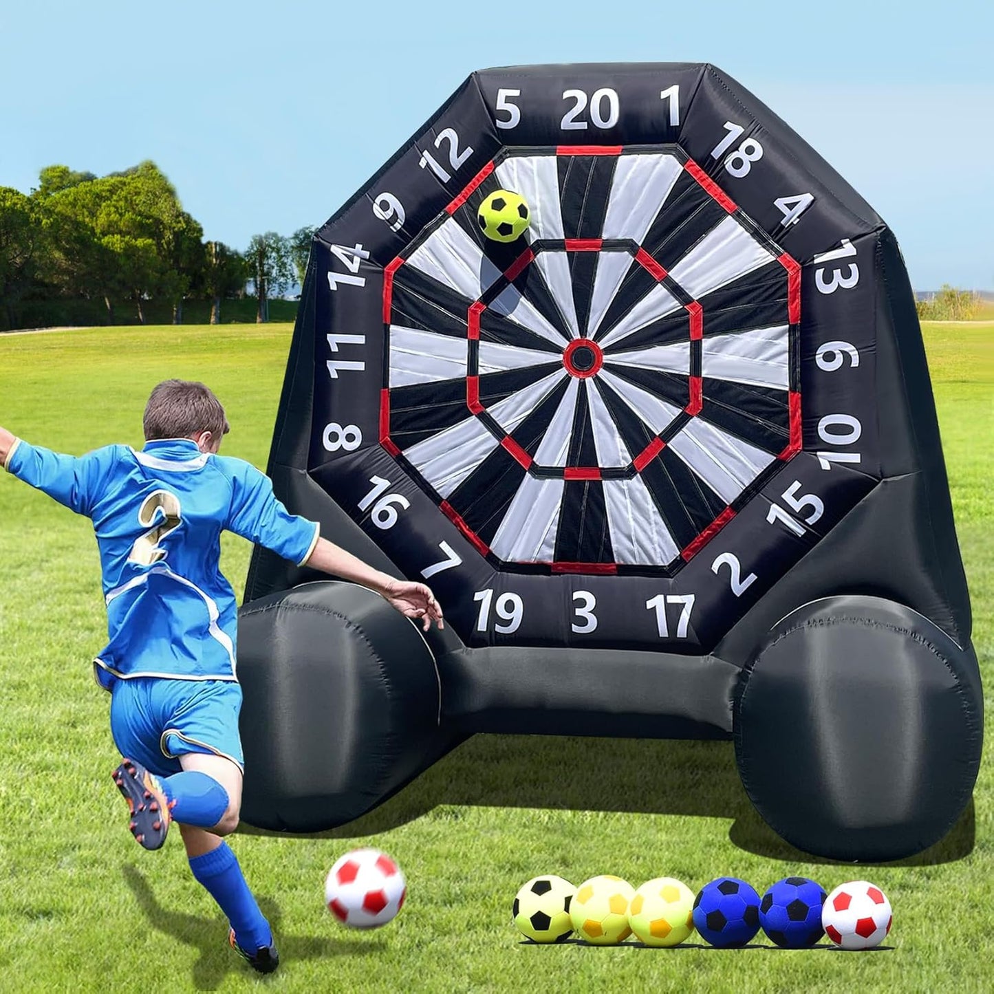 Inflatable 10Ft Giant Dartboard,Inflatable Soccer Darts Kick Darts,Outdoor Soccer & Throw Darts Game with Blower,8 Sticky Soccers