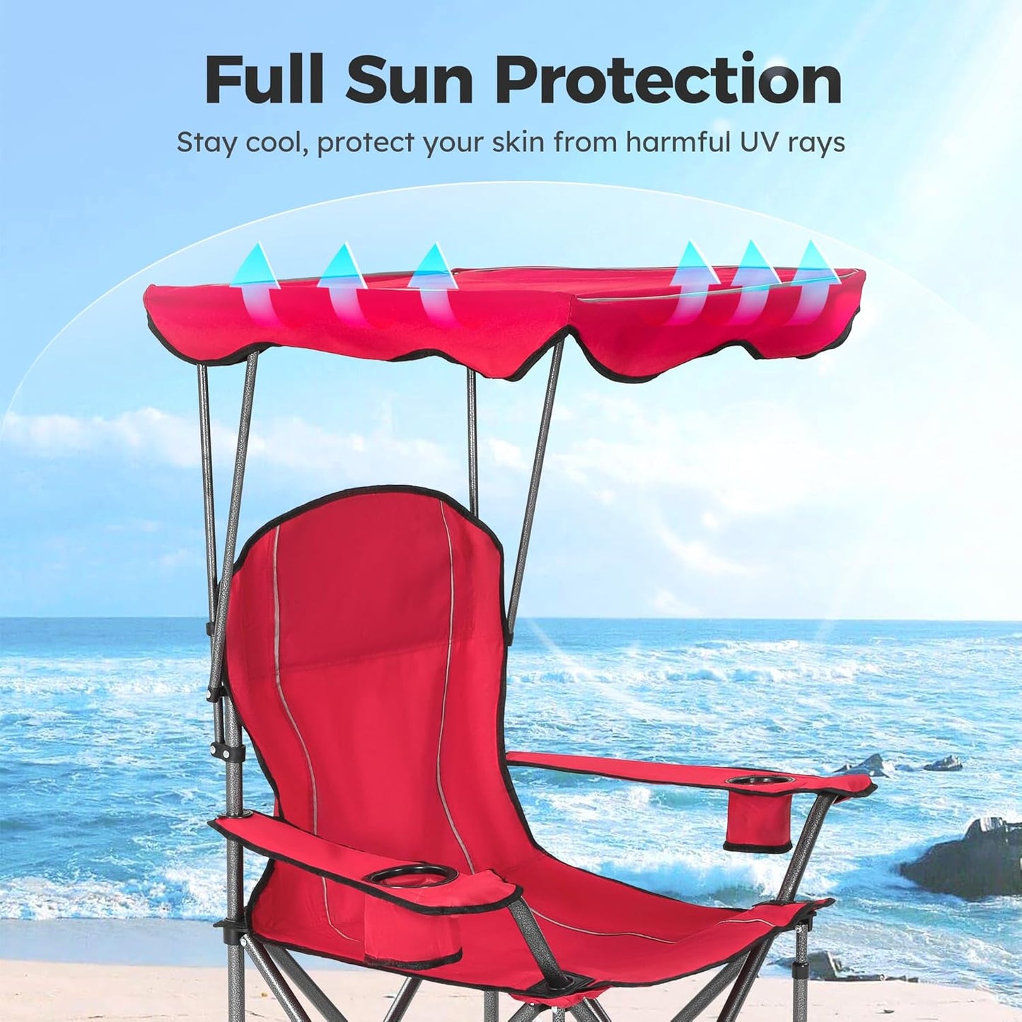 Camp Chairs with Shade Canopy Chair Folding Camping Recliner Support 350 LBS