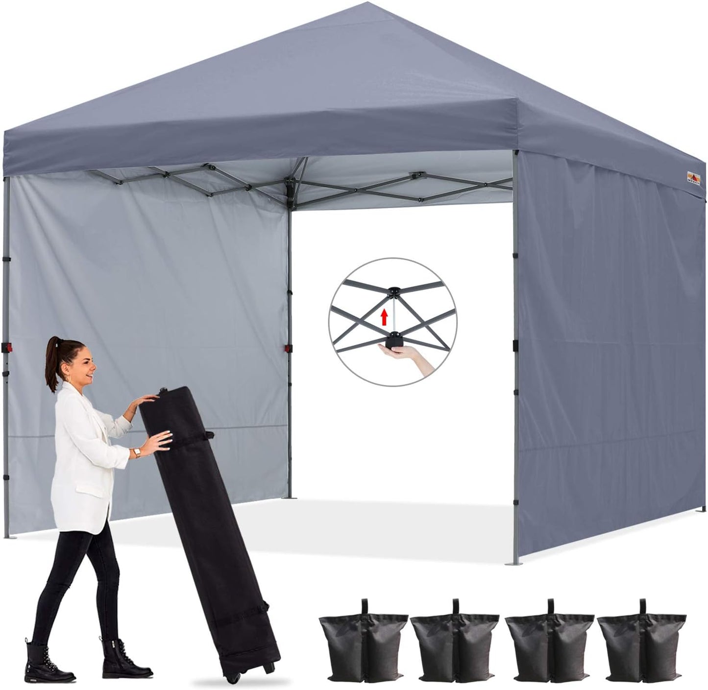 Easy Pop up Canopy Tent with 2 Sidewalls for Outdoor Sun Blocking or Rain Protection,10X10, Gray