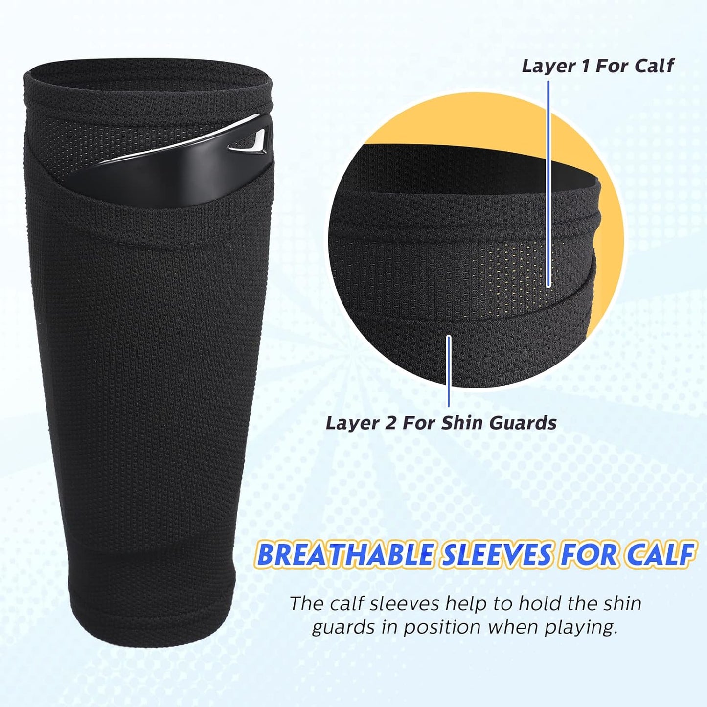 Soccer Shin Guards Sleeves 4 Pairs Flexible Soccer Shin Guard Leg Performance Support Polyester Soccer Shin Guard Sleeve Holder with Pocket for Soccer Sport(Black,L)
