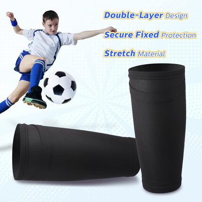 Soccer Shin Guards Sleeves 4 Pairs Flexible Soccer Shin Guard Leg Performance Support Polyester Soccer Shin Guard Sleeve Holder with Pocket for Soccer Sport(Black,L)